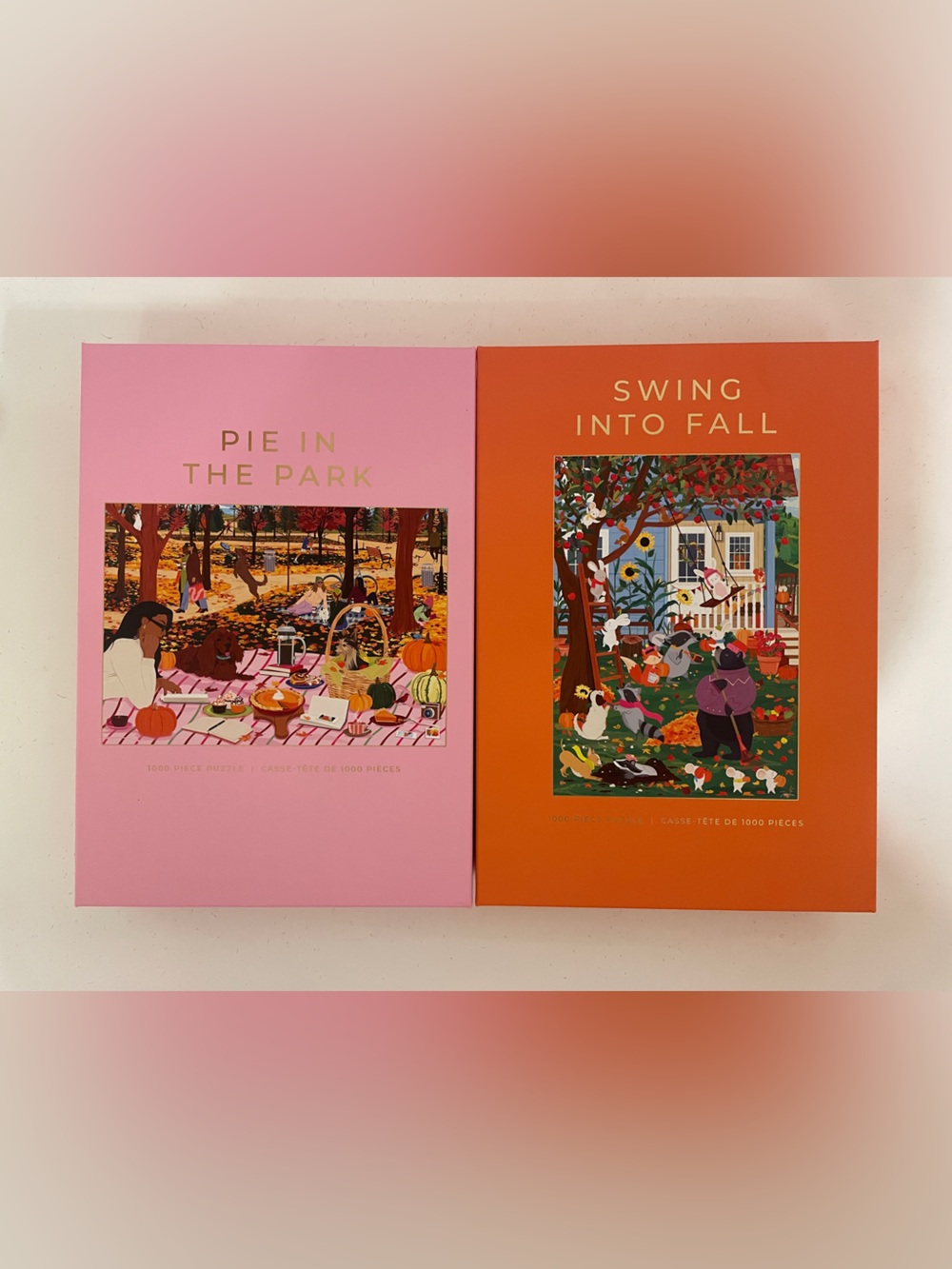 Hobbry 1000 Piece Fall Puzzle Bundle Pie in the Park & Swing Into Fall - New!
